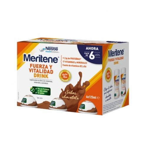 MERITENE FUERZA Y VITALIDAD DRINK  6 UNIDADES 125 ML PACK SABOR CHOCOLATE