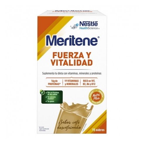 MERITENE FUERZA Y VITALIDAD BATIDO  15 SOBRES 30 G SABOR CAFE DESCAFEINADO