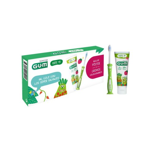 GUM KIDS PACK PASTA DENTAL 50 ML SABOR FRESA+CEPILLO DENTAL KIDS GUM MONSTRUOS