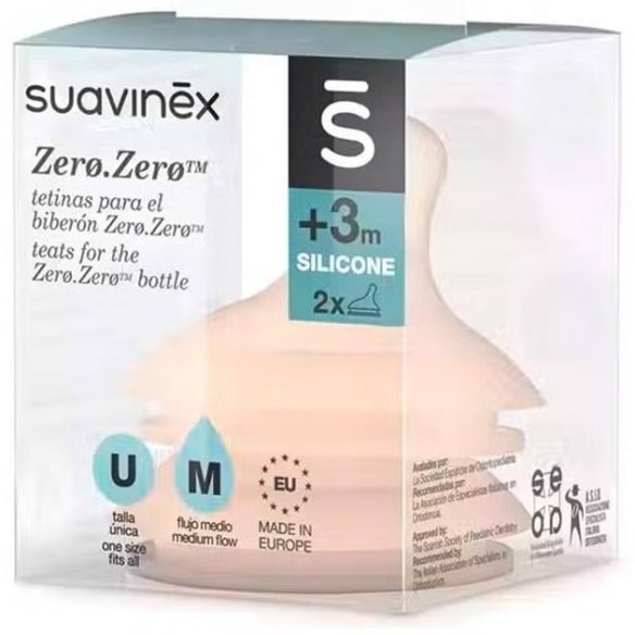 TETINA SILICONA FLUJO MEDIO M SUAVINEX ZERO ZERO ULTRA SUAVE + 3 MESES 2 UNIDADES COLOR FAIR